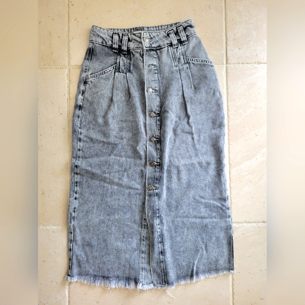 Free People, Denim Skirt, black acid, button front, size 27 NWT